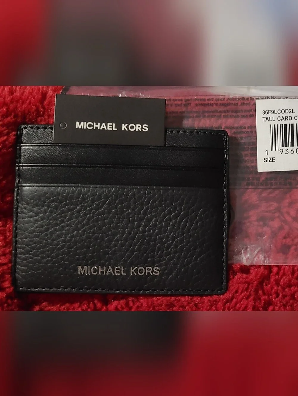 Michael Kors* Black Leather Tall Card Holder With Slip Top* Authentic